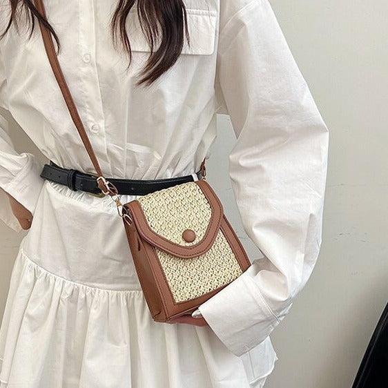 Damen Umhängetasche aus geflochtenem Material mit elegantem Klappdeckel Nord Taschen