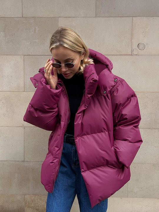 Damen Oversize Steppjacke mit Kapuze und wattierter Thermofüllung Nord Taschen