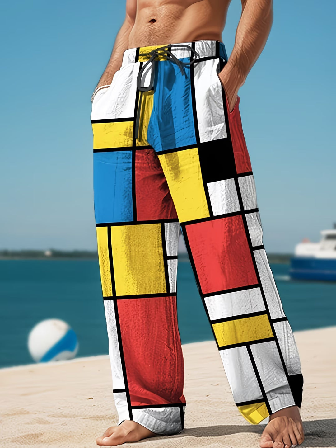 Herren Bunte Strandhose mit grafischem Mustermix Nord Taschen