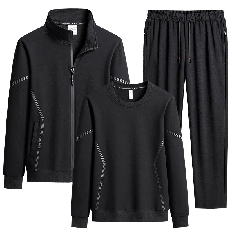 Herren Dreiteiliges Performance-Trainingsset mit Stehkragen-Zipjacke, Rundhals-Sweater & tapered Jogginghose Nord Taschen