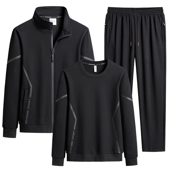 Herren Dreiteiliges Performance-Trainingsset mit Stehkragen-Zipjacke, Rundhals-Sweater & tapered Jogginghose Nord Taschen