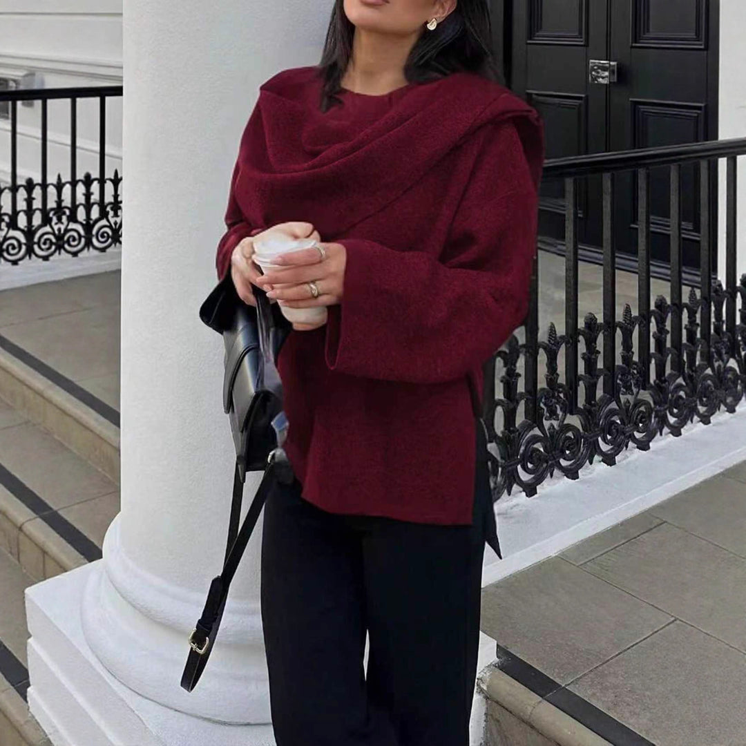 Damen Oversize Wickelponcho-Mantel mit weitem Schalkragen und Ein-Knopf-Detail Nord Taschen