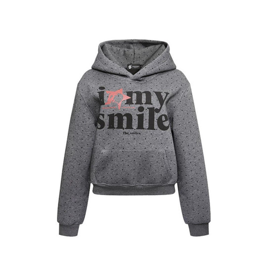 Damen Kapuzen-Sweatshirt mit Punktmuster, Kängurutasche und großflächigem Typo‑Print Nord Taschen