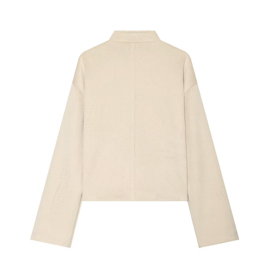 Damen Kurze Teddyjacke mit Mandarinkragen und dekorativen Knotenverschlüssen Nord Taschen