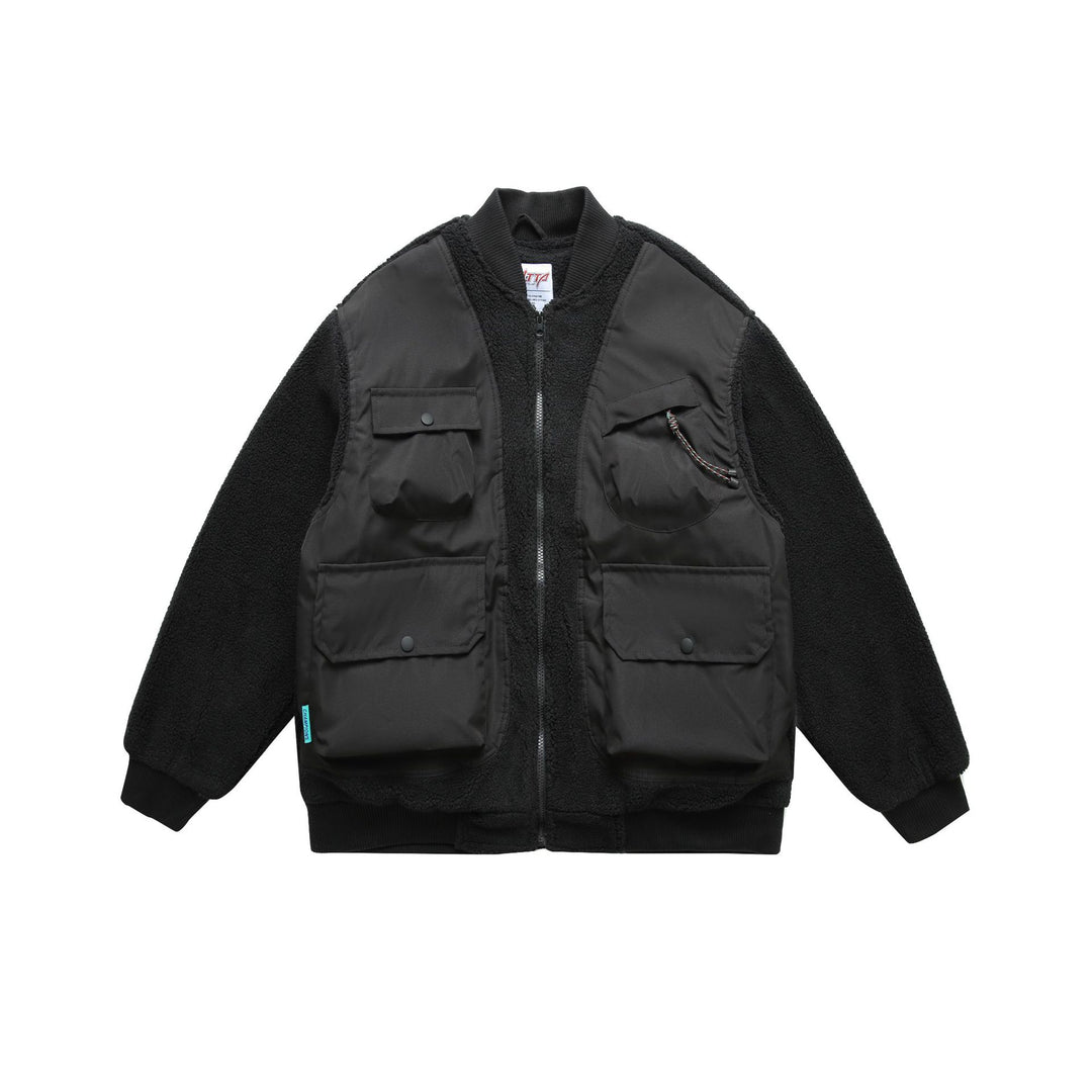 Herren Teddy-Fleece Bomberjacke mit Utility-Taschen und Nylon-Einsätzen Nord Taschen