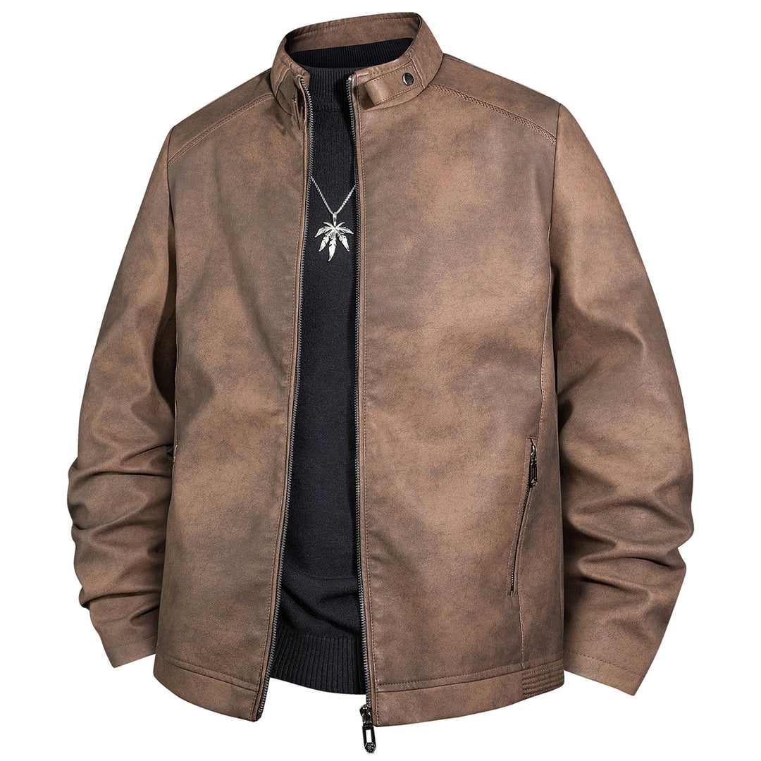 Herren Vintage-Lederoptik-Bomberjacke mit Stehkragen und Reißverschluss Nord Taschen