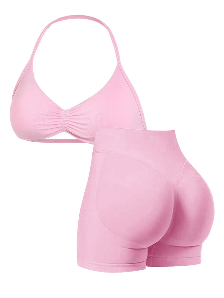 Damen Sport-Bikini-Oberteil mit hoch geschnittenen Shorts und nahtlosem Design