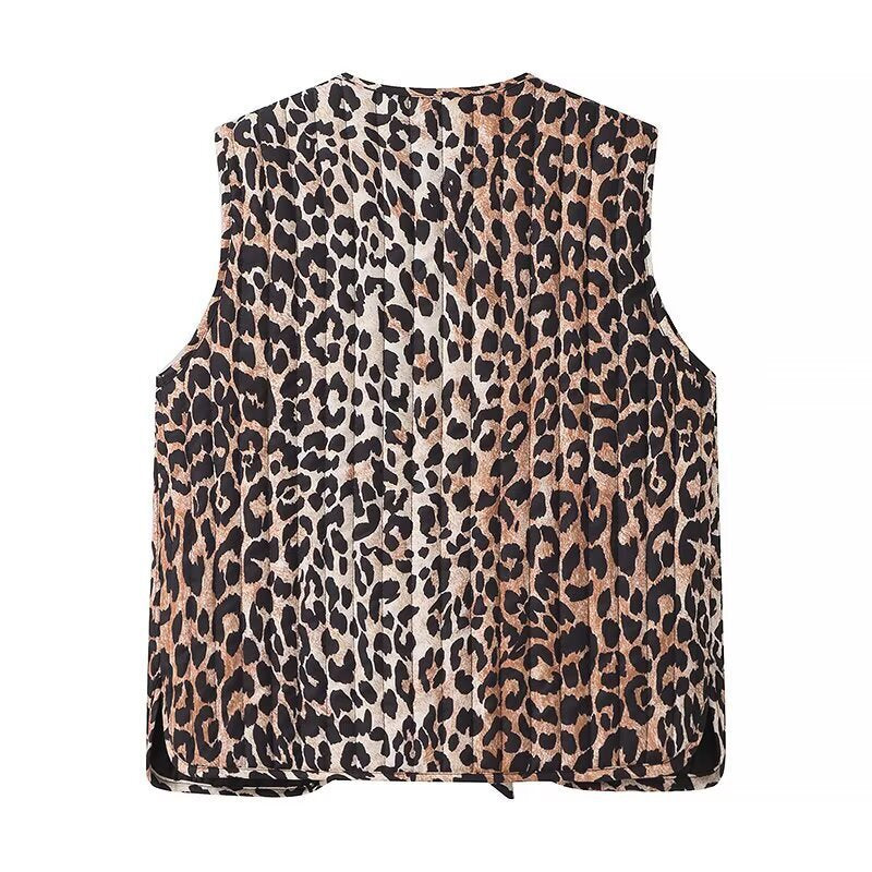 Damen Ärmellose Leopardprint-Bluse mit Doppelschleife und Keyhole-Front Nord Taschen