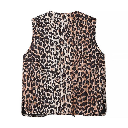 Damen Ärmellose Leopardprint-Bluse mit Doppelschleife und Keyhole-Front Nord Taschen