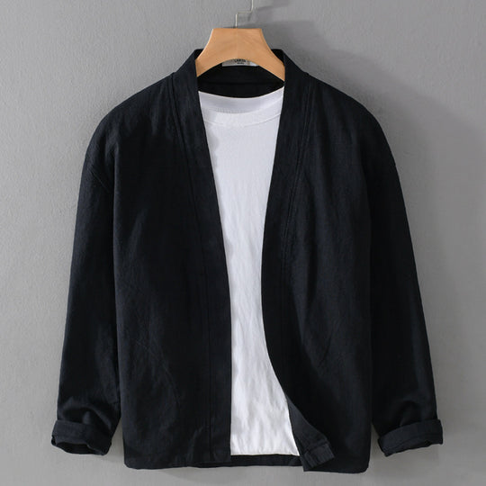 Herren Offene Leinen-Overjacket mit Kimono-Kragen und Relaxed-Fit Nord Taschen