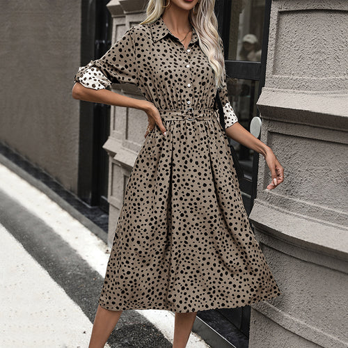 Damen Midikleid mit Hemdblusen-Design, tailliertem Gürtel & verspieltem Tupfenmuster Nord Taschen