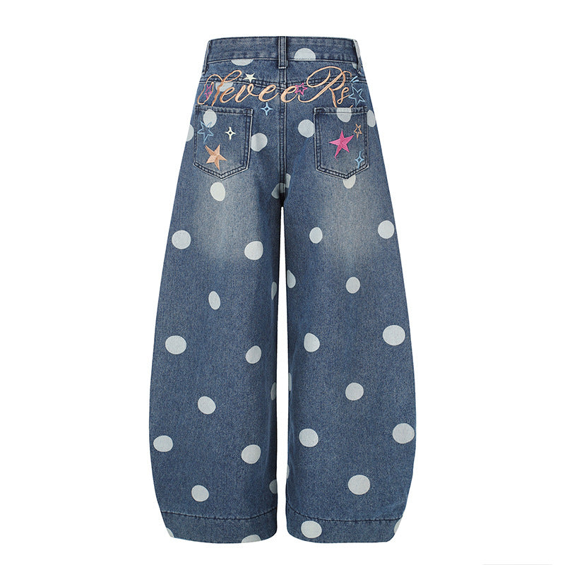 Damen Weite Jeans-Culotte im Palazzo-Stil mit hohem Bund und Punktmuster Nord Taschen