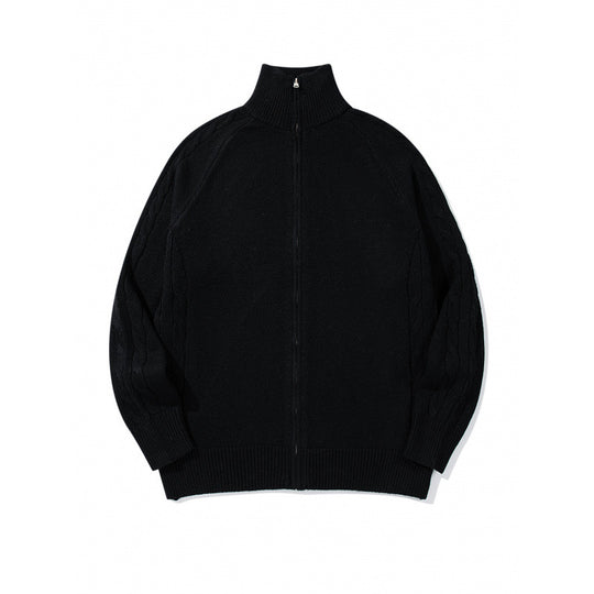 Unisex Boxy-Zip-Strickjacke mit Stehkragen, Zopfmusterärmeln und gerippten Abschlüssen Nord Taschen