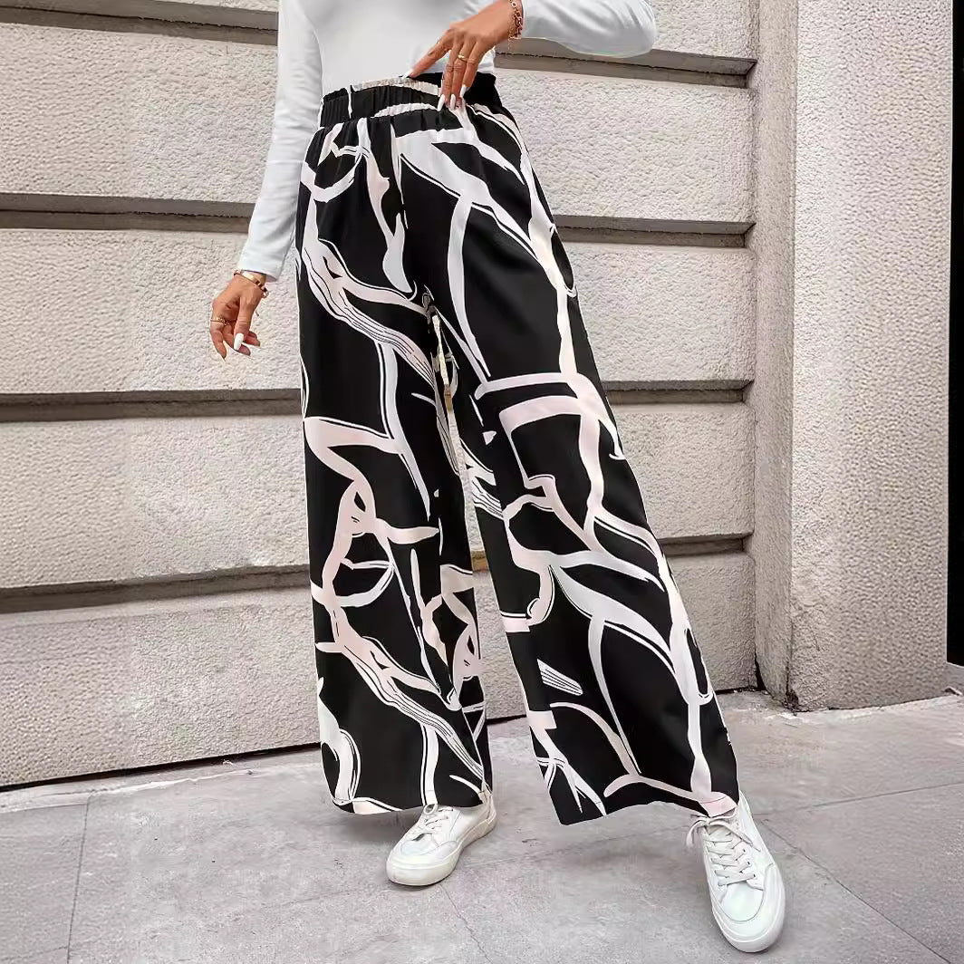 Damen Weit geschnittene Chiffon-Hosen mit modernem Grafikmuster