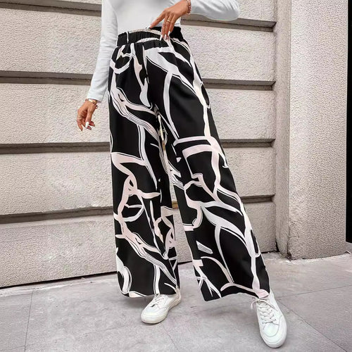 Damen Weit geschnittene Chiffon-Hosen mit modernem Grafikmuster