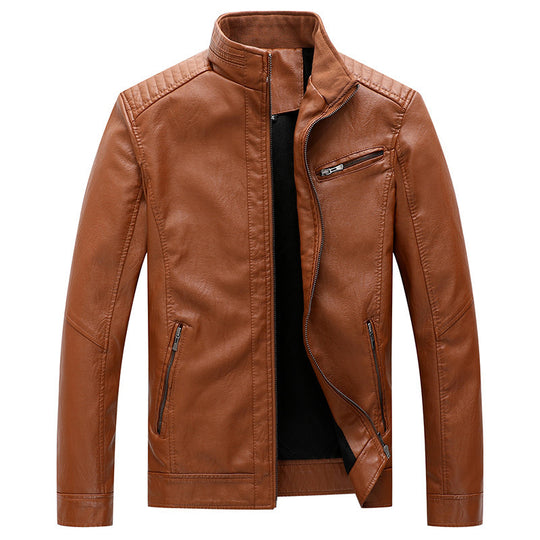 Herren Slim-Fit Lederoptik-Motojacke mit Stehkragen und Reißverschlusstaschen Nord Taschen