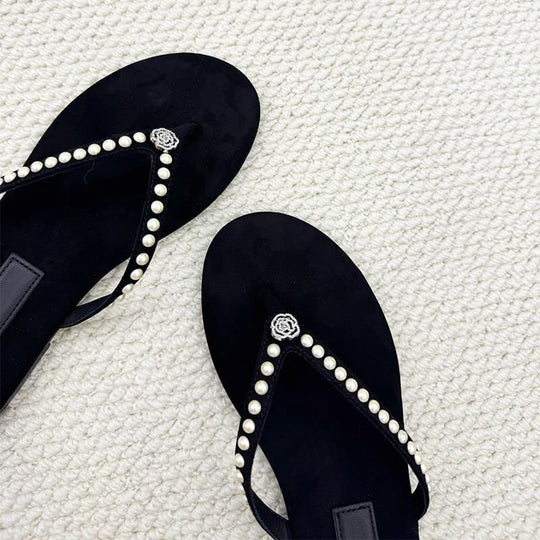 Damen Zehentrenner-Sandalen mit dekorativem Perlenschmuck und komfortablem Fußbett Nord Taschen