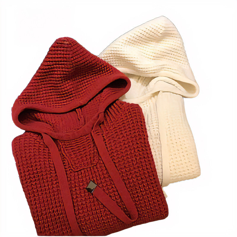 Damen Grob gestrickter Kapuzenpullover mit Waffelstruktur und Kordelzug Nord Taschen