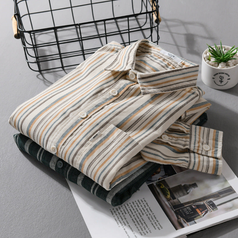 Herren Overshirt aus Baumwollmischung mit vertikalen Streifen und Brusttasche Nord Taschen