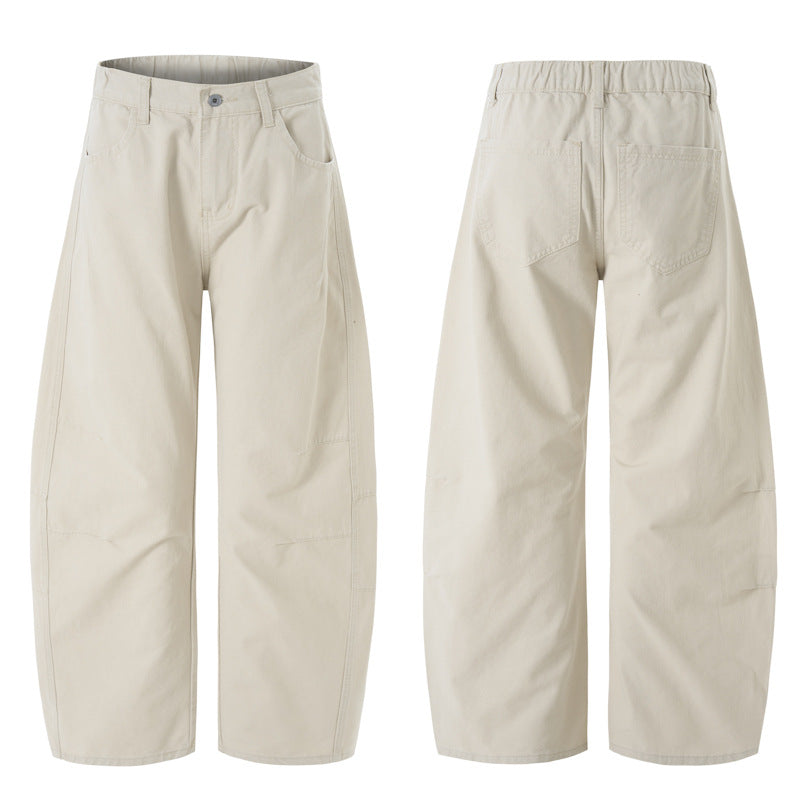 Damen Weite hochtaillierte Canvas-Hose mit elastischem Rückbund und Utility-Nähten Nord Taschen