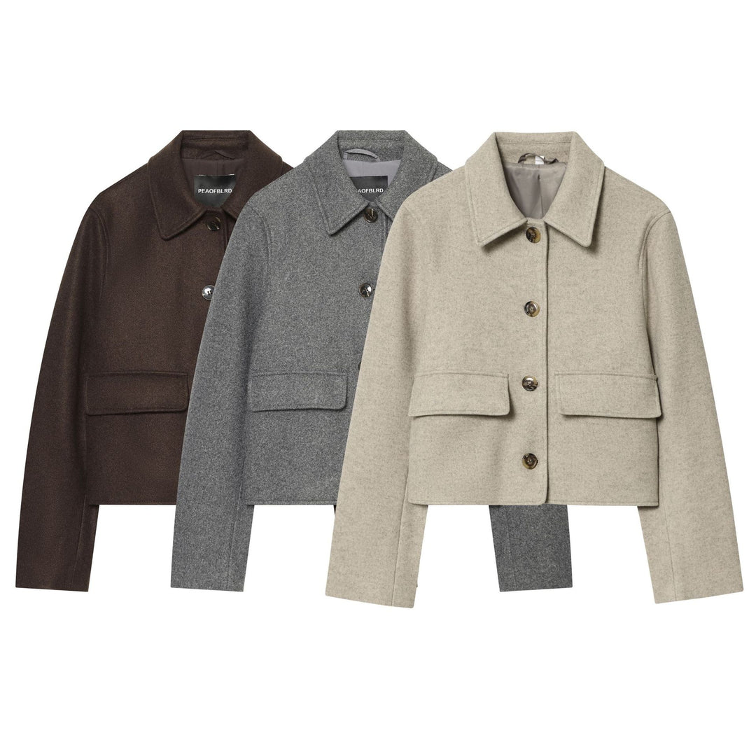 Damen Kurz geschnittene Wollmix‑Jacke im Boxy‑Cut mit Pattentaschen Nord Taschen