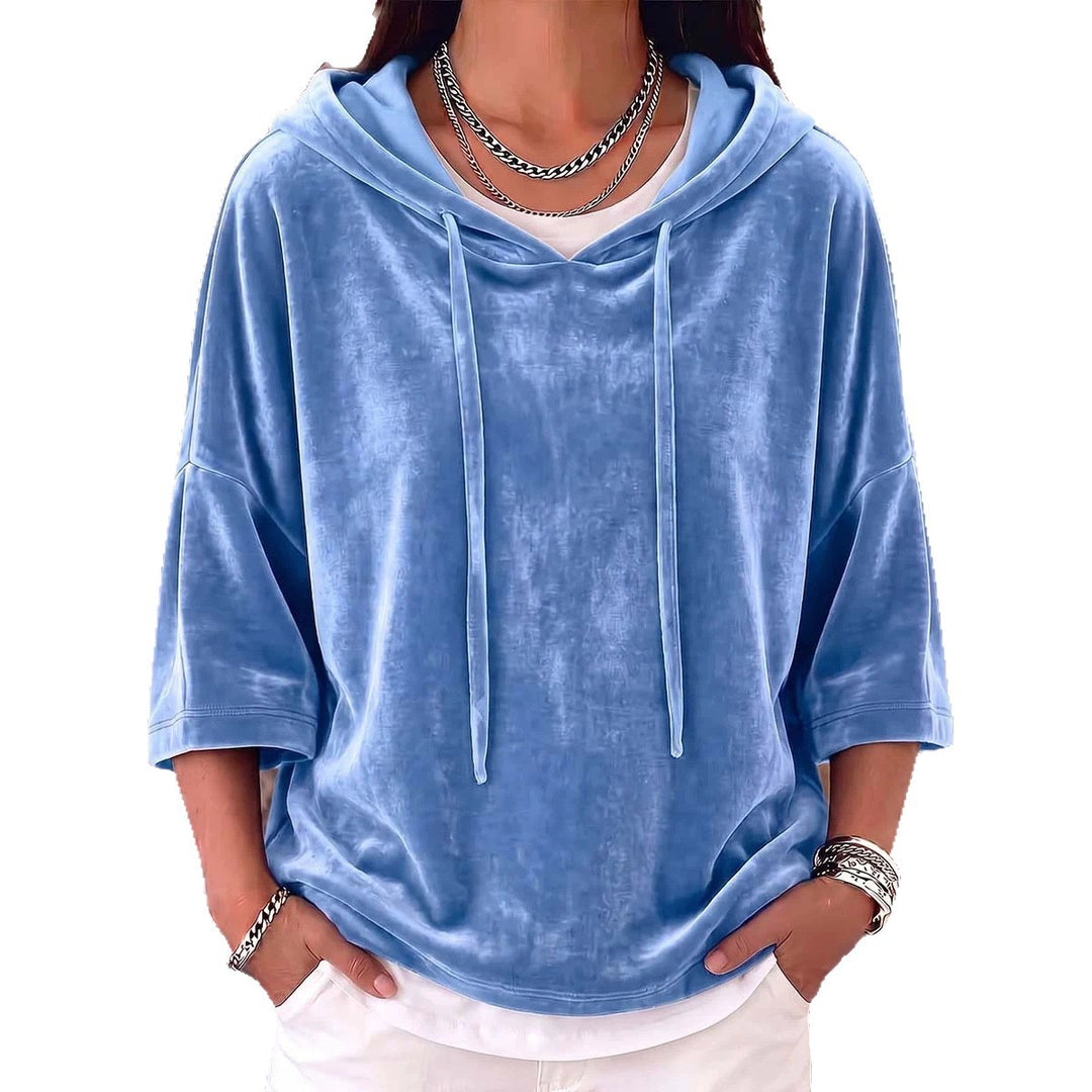 Damen Samt-Kapuzenpullover mit Oversize-Schnitt und Dreiviertelärmeln Nord Taschen