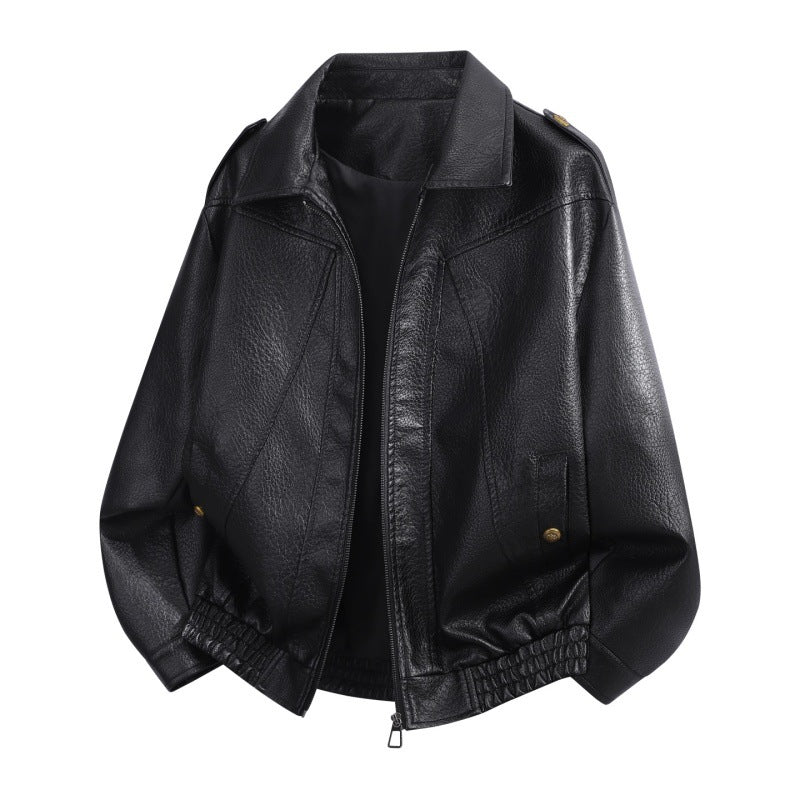 Herren Oversize Kunstleder-Bomberjacke mit Schulterklappen, elastischem Saum & Metallknöpfen Nord Taschen