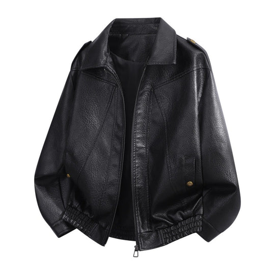Herren Oversize Kunstleder-Bomberjacke mit Schulterklappen, elastischem Saum & Metallknöpfen Nord Taschen
