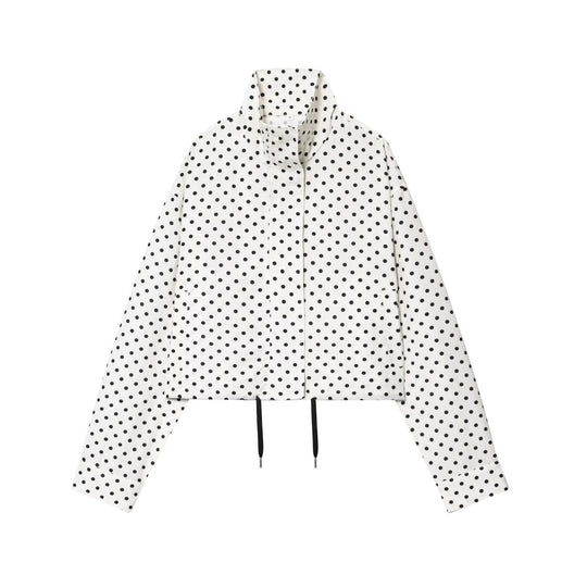Damen Gepunktete Cropped-Übergangsjacke mit Funnelkragen und Tunnelzug Nord Taschen