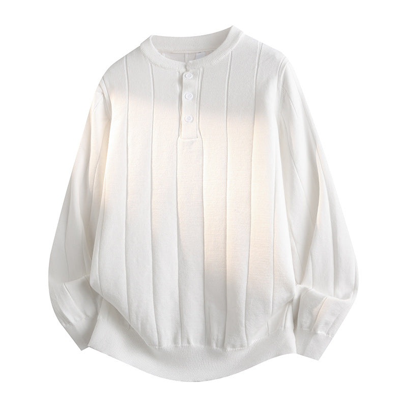 Unisex Oversized Strukturierter Henley-Strickpullover mit vertikaler Rippenstruktur und halber Knopfleiste Nord Taschen