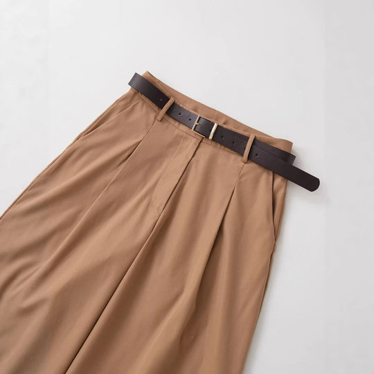 Damen Hochtaillierte Palazzo-Hose mit Bundfalten und Taillengürtel Nord Taschen