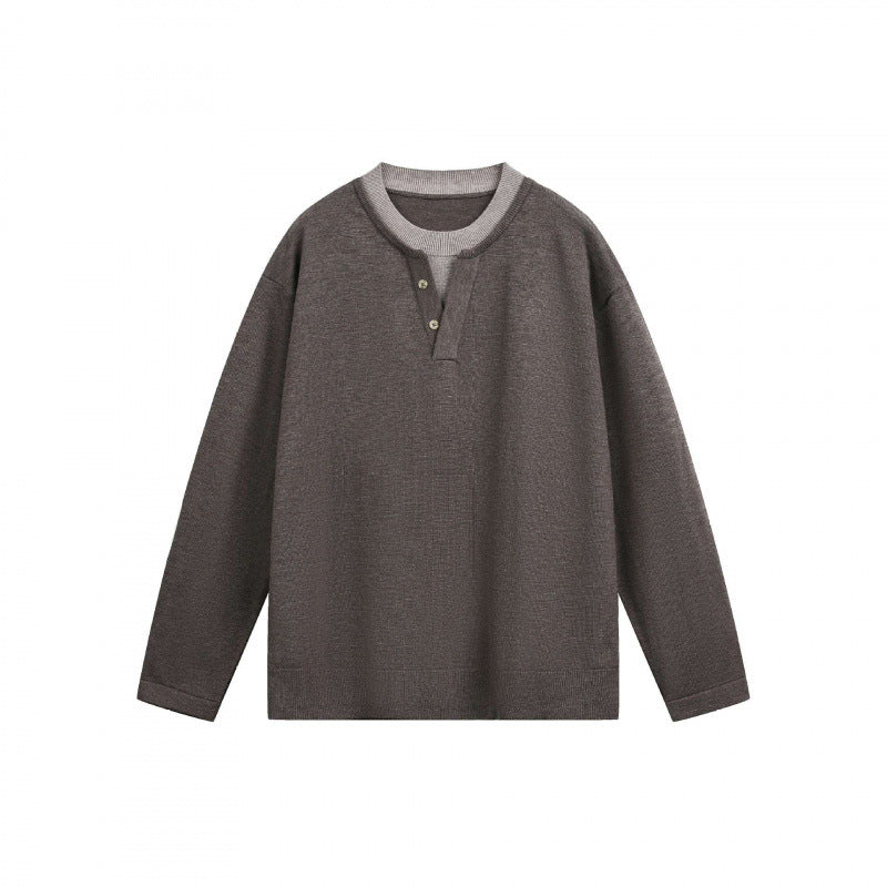 Herren Leichter Feinstrick-Henley-Pullover mit Kontrastkragen und Relaxed-Schnitt Nord Taschen