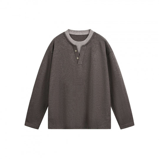 Herren Leichter Feinstrick-Henley-Pullover mit Kontrastkragen und Relaxed-Schnitt Nord Taschen