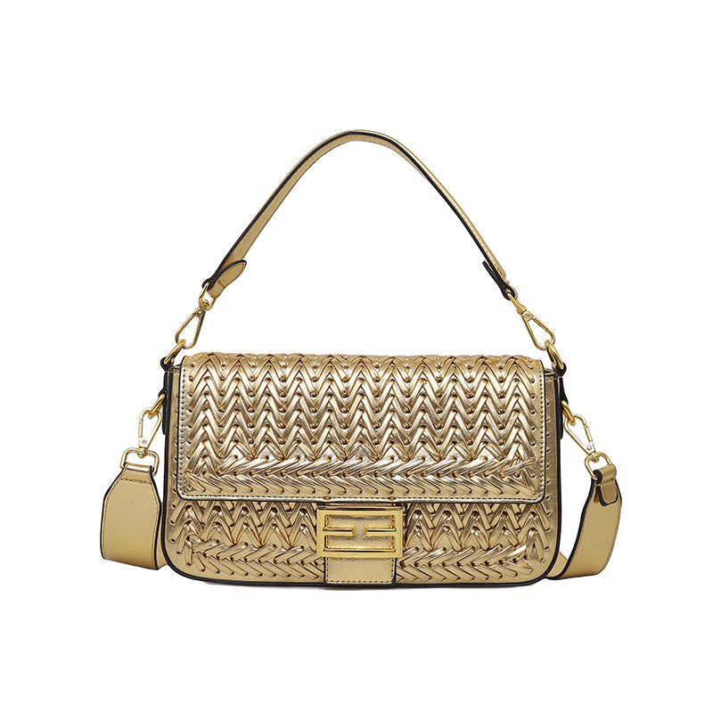 Damen Umhängetasche mit geflochtenem Design und goldenen Akzenten Nord Taschen