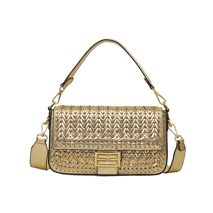 Damen Umhängetasche mit geflochtenem Design und goldenen Akzenten Nord Taschen