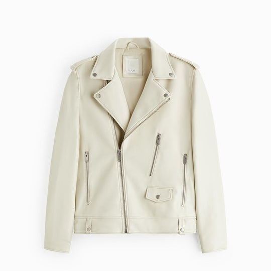 Damen Kurz geschnittene Bikerjacke aus veganem Glattleder mit asymmetrischer Reißverschluss-Front Nord Taschen