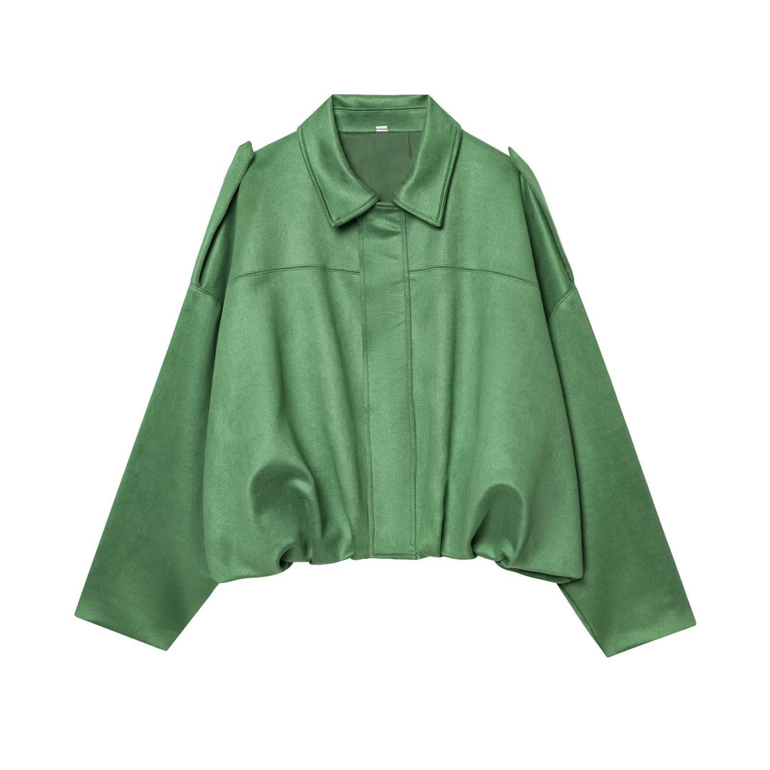 Damen Gekürzte Wildlederoptik-Blousonjacke mit Taillen-Smock und Schulterpatten Nord Taschen