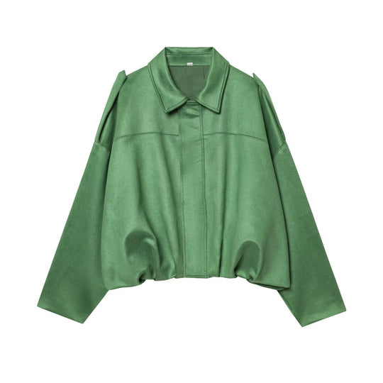 Damen Gekürzte Wildlederoptik-Blousonjacke mit Taillen-Smock und Schulterpatten Nord Taschen