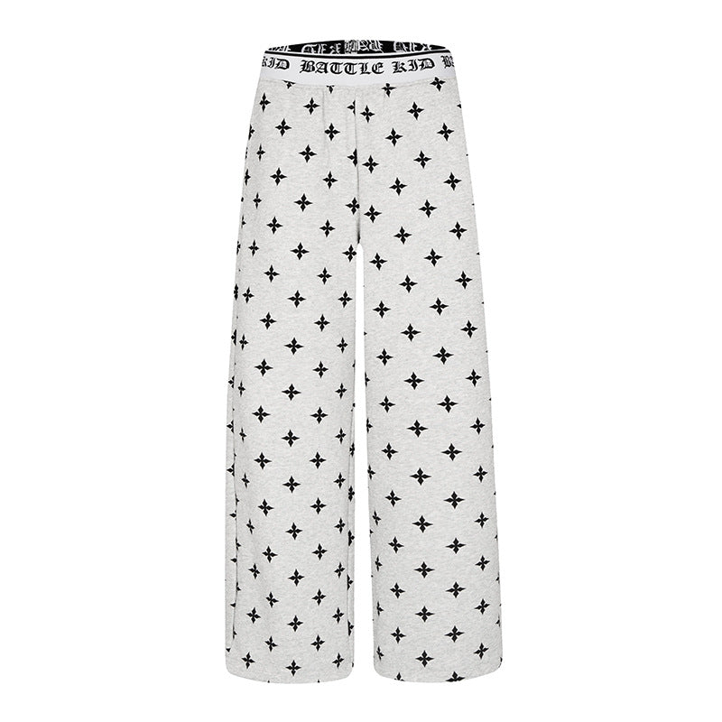 Damen Extraweite Komfort-Loungehose im Palazzo-Schnitt mit bedrucktem Elastikbund und Allover-Ornamentprint Nord Taschen