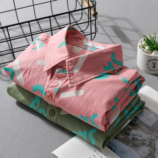 Herren Lockeres Baumwoll-Overshirt mit grafischem Allover-Print und Kentkragen Nord Taschen