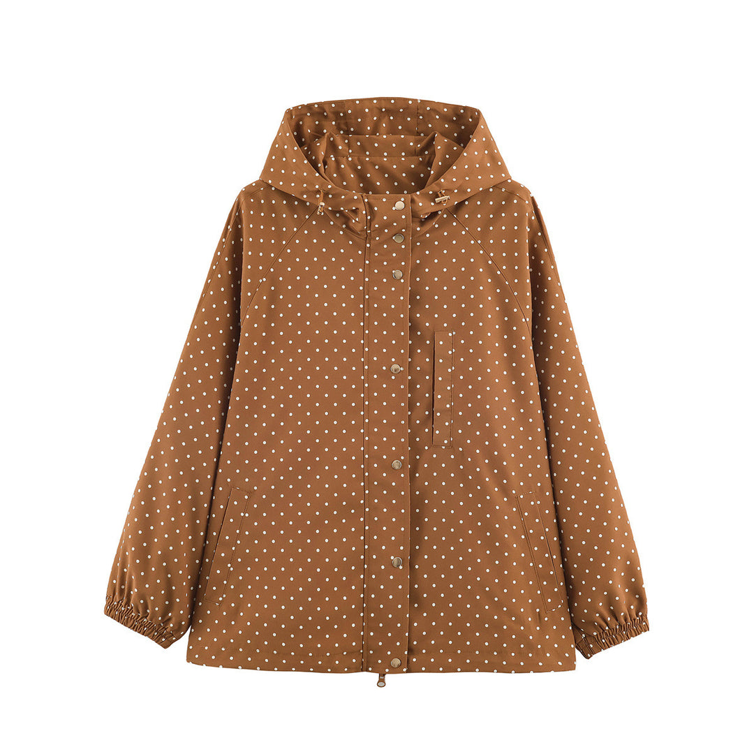 Damen Leichte wasserabweisende Kapuzenjacke mit Tupfenmuster und Druckknopfleiste Nord Taschen