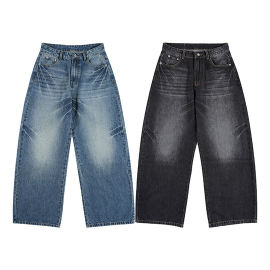Damen Ultraweite Vintage-Denim Marlene-Jeans mit soften Used-Falten und bodenlangem Saum Nord Taschen