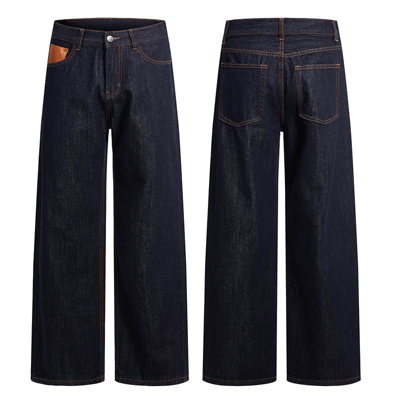 Damen Weite High-Waist Denimhose mit weitem Bein und Leder-Münztaschen-Detail Nord Taschen