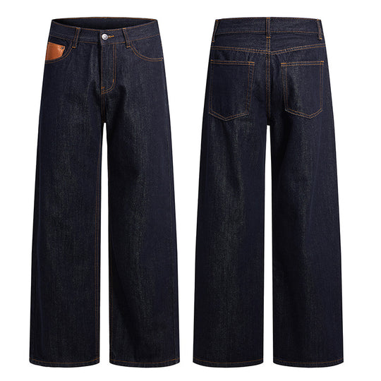 Damen Weite High-Waist Denimhose mit weitem Bein und Leder-Münztaschen-Detail Nord Taschen