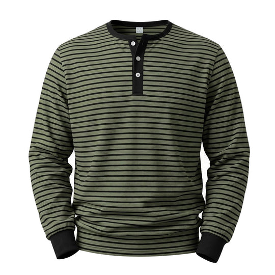 Herren Langarm-Henleyshirt aus Baumwoll-Mix mit feinen Streifen und Knopfleiste Nord Taschen