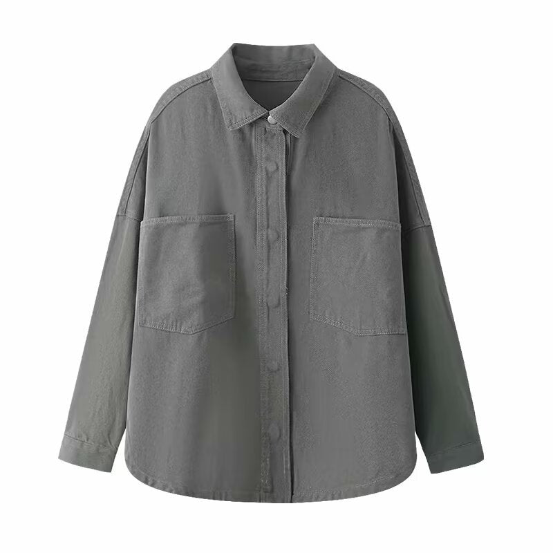 Damen Oversize Jeans-Hemdjacke im Boxy-Schnitt mit aufgesetzten Brusttaschen und Rundsaum Nord Taschen