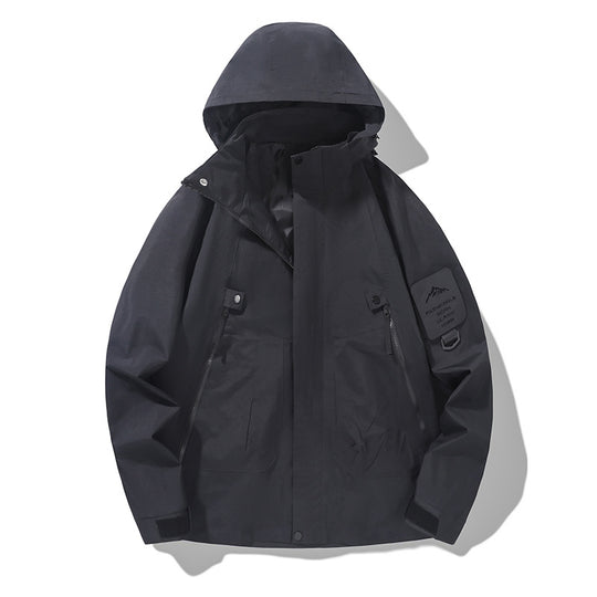 Herren Technische Kapuzen-Utility-Jacke mit verdeckter Frontblende, Reißverschluss-Taschen und Ärmeltasche Nord Taschen