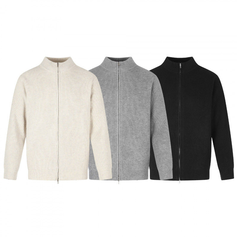 Unisex Reißverschluss-Strickjacke im Boxy‑Cut mit Stehkragen und Rippenstruktur Nord Taschen