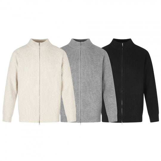 Unisex Reißverschluss-Strickjacke im Boxy‑Cut mit Stehkragen und Rippenstruktur Nord Taschen
