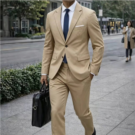 Herren Zweiteiliger Slim-Fit Businessanzug mit tailliertem Revers und schlanker Anzughose Nord Taschen